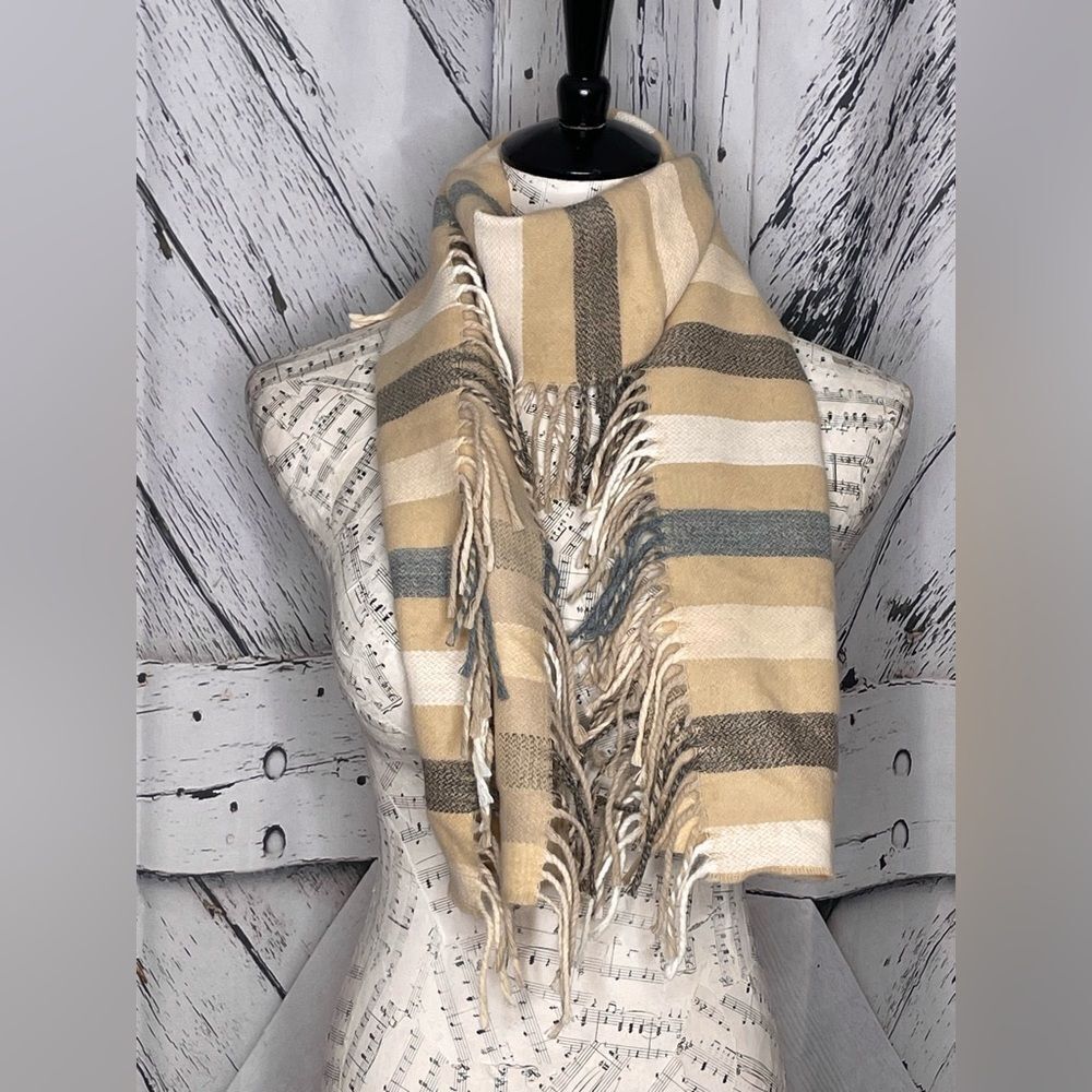 V. FRAAS Striped Scarf Fringed Trim